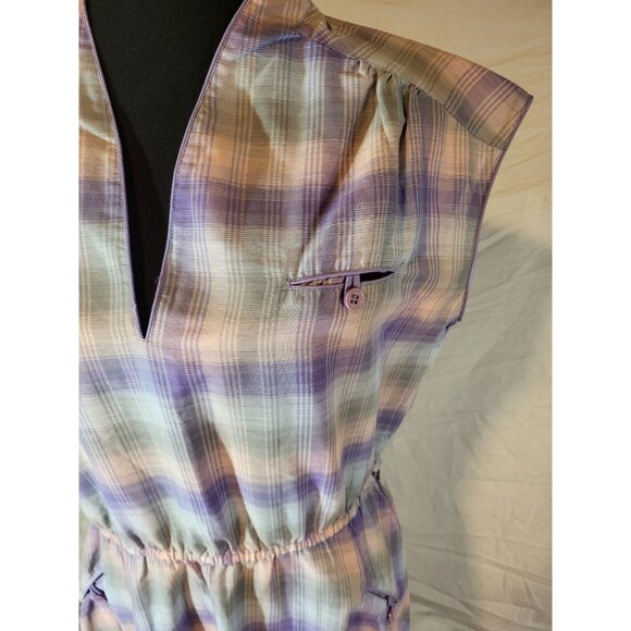 Vintage Miss Joni Pastel Plaid Size 14 70s Dress - Picture 2 of 6